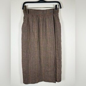 Vintage Escada Houndstooth Wool Wrap Midi Skirt Brown Blue Small (36)
